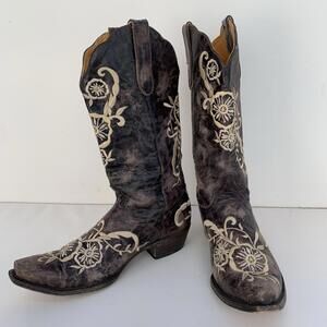Old Gringo Tyler Brown Leather Embroidered Overlay Floral  Boots Size 9 B